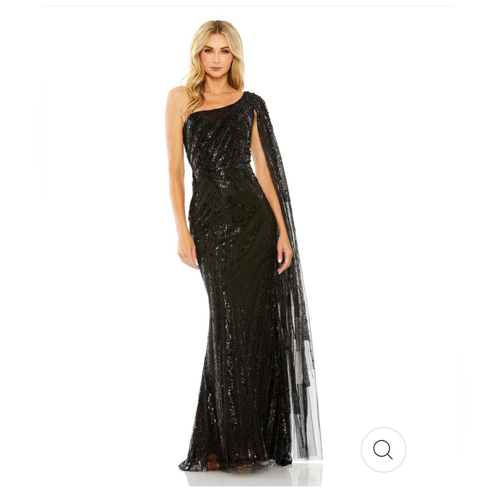 MAC DUGGAL - ONE SHOULDER CAPE SLEEVE EMBELLISHED GOWN